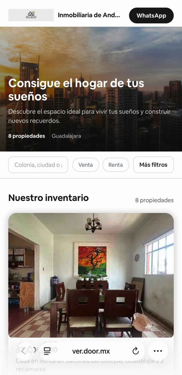 Un sitio hecho con Door visto por un cliente, con su portada, su buscador y su inventario