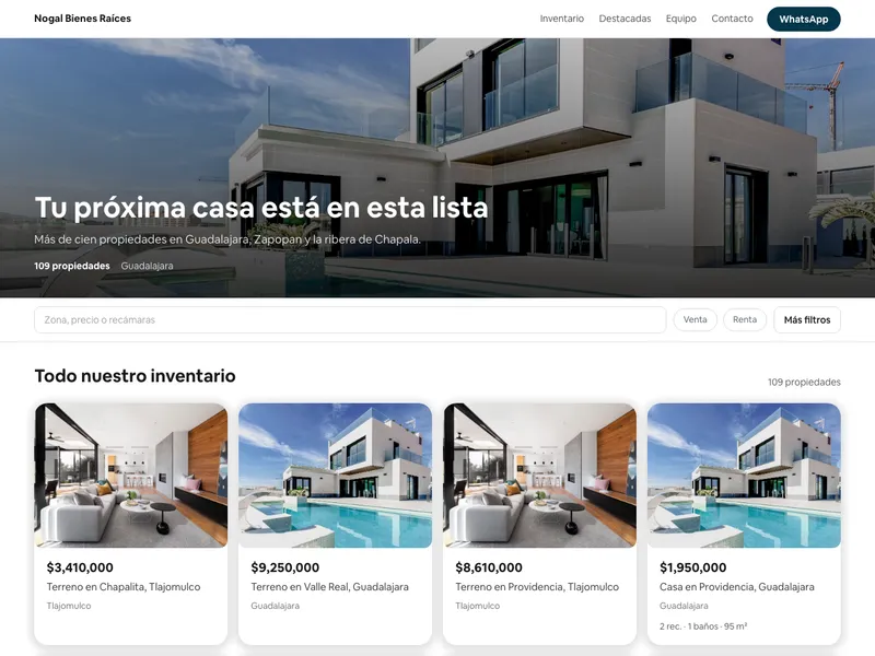 El inventario de un sitio hecho con Door, con su buscador y sus propiedades